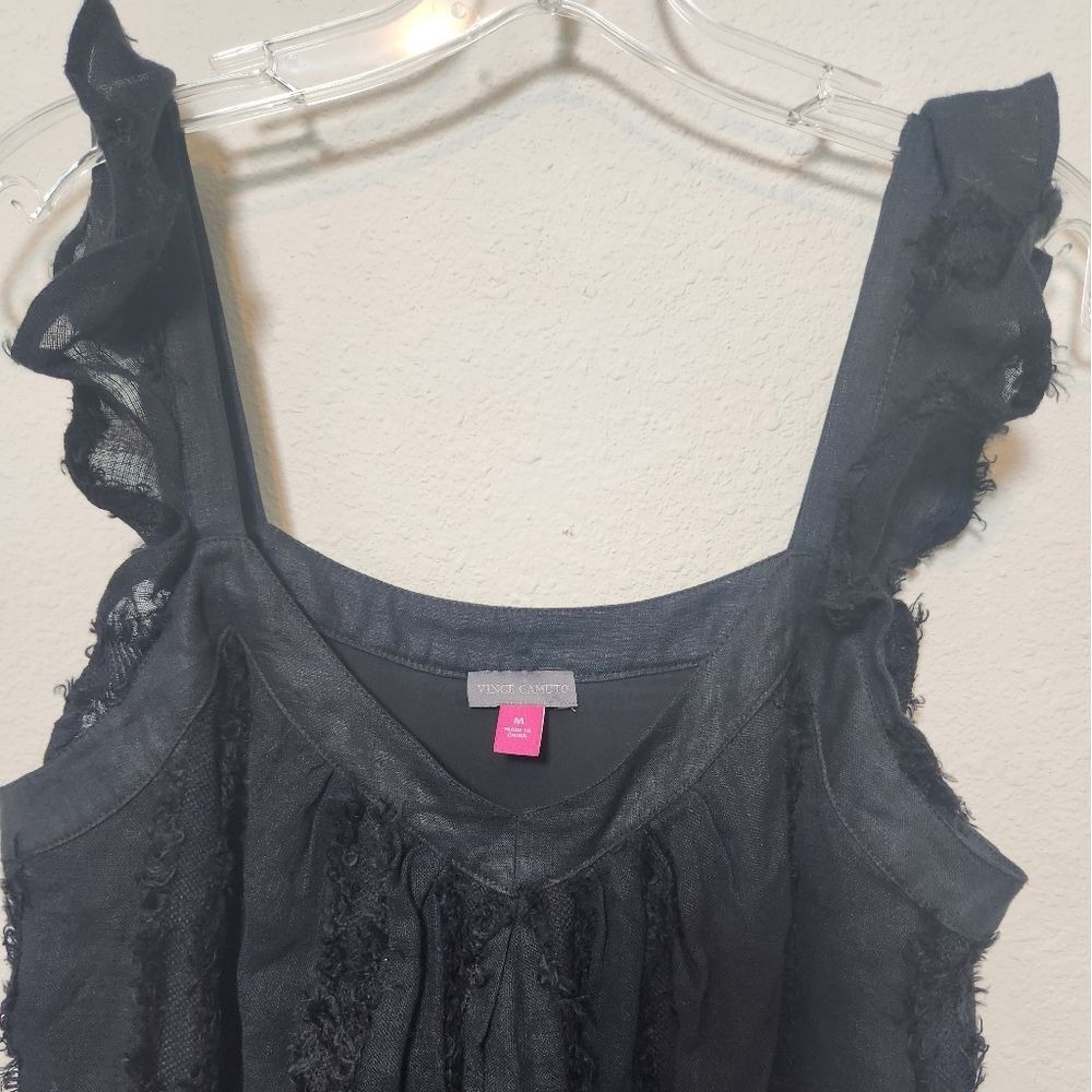 Vince Camuto Black Sleeveless Linen Blend Shift Dress Medium Lined‎ Resortwear - Picture 6 of 8